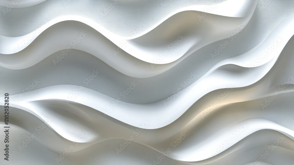 Poster smooth 3d white seamless wave textures with soft lighting, creating a clean and modern decorative pa