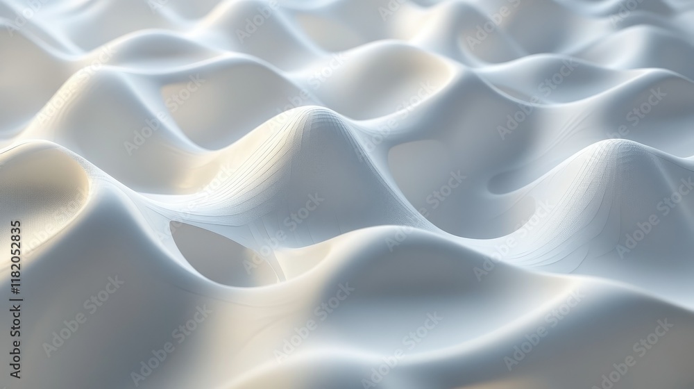 Poster smooth 3d white seamless wave textures with soft lighting, creating a clean and modern decorative pa