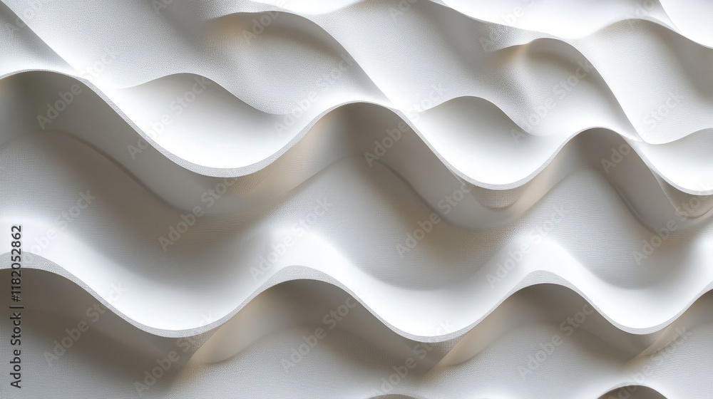 Poster smooth 3d white seamless wave textures with soft lighting, creating a clean and modern decorative pa