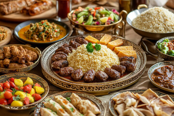 Generative AI Artwork of Traditional Ramadan Feast Featuring Diverse Cultural Dishes for Celebration