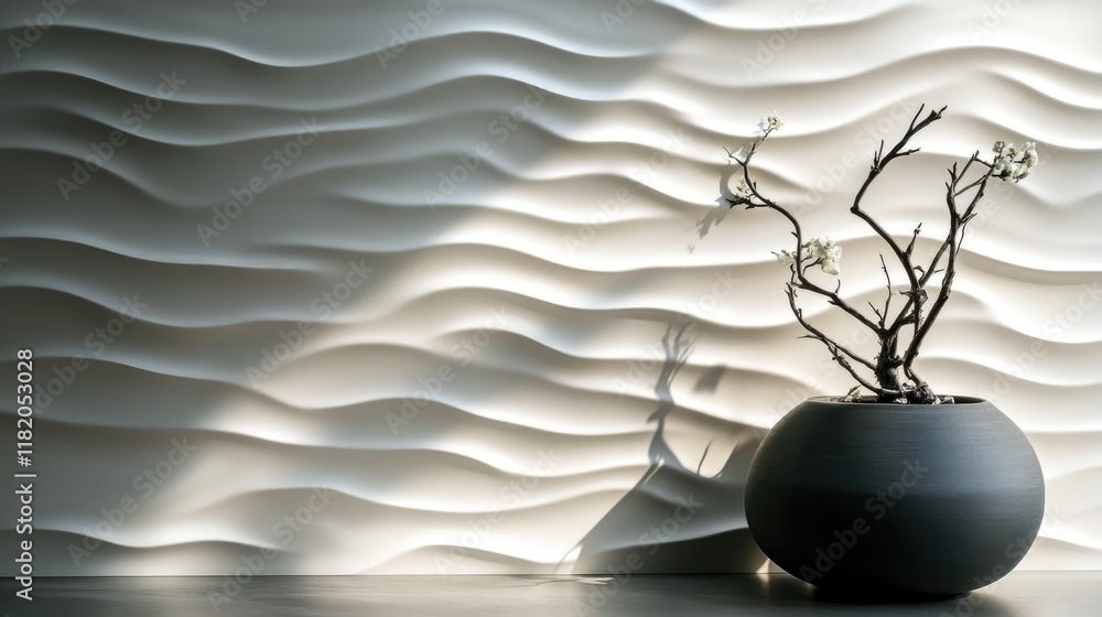 Poster smooth 3d white wave patterns creating a decorative wall design with elegant shadows and highlights 