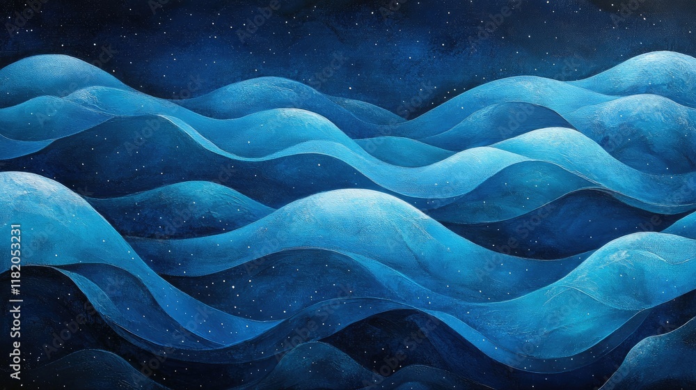 Poster smooth abstract blue waves with glowing textures and overlapping light patterns for a sophisticated 