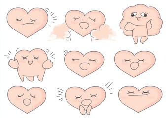 A collection of adorable pink hearts placed on a white background, perfect for modern Valentine's Day designs