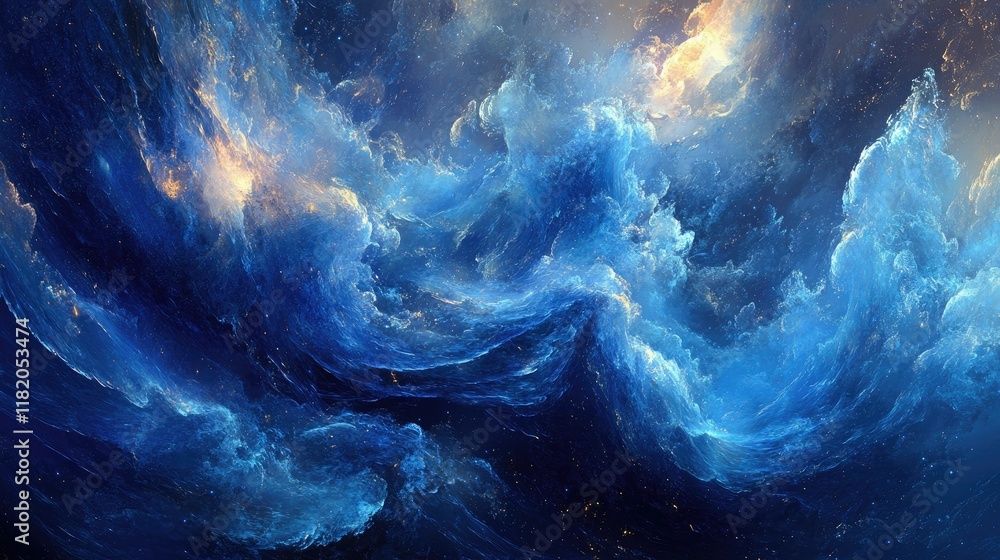 Poster smooth abstract blue waves with glowing textures and overlapping light patterns for a sophisticated 