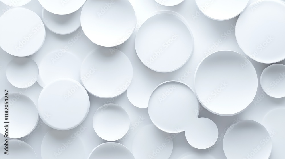 Poster white 3d concentric circles layered with soft gradients and shadows, creating a hypnotic and modern 