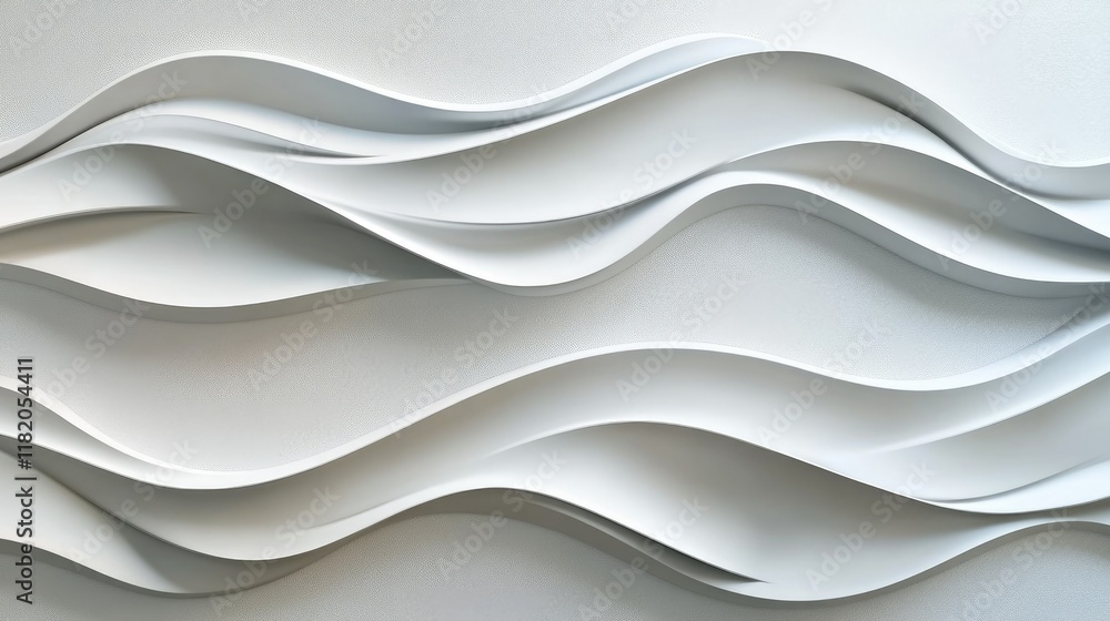 Poster white 3d decorative wall panel with seamless undulating wave textures and soft gradients of light an