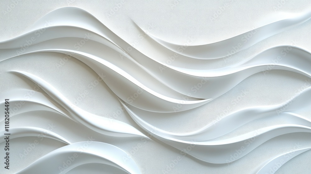 Poster white 3d decorative wall panel with seamless undulating wave textures and soft gradients of light an