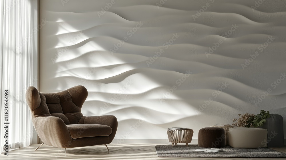 Poster white 3d decorative wall panel with seamless undulating wave textures and soft gradients of light an