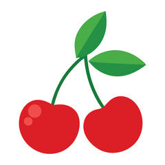 Fruitful red cherries with leaves