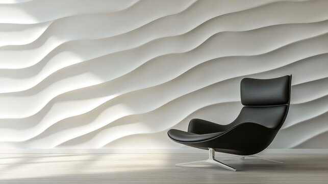 White 3D decorative wall panel with seamless undulating wave textures and soft gradients of light and shadow