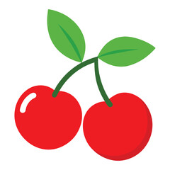 Fruitful red cherries with leaves