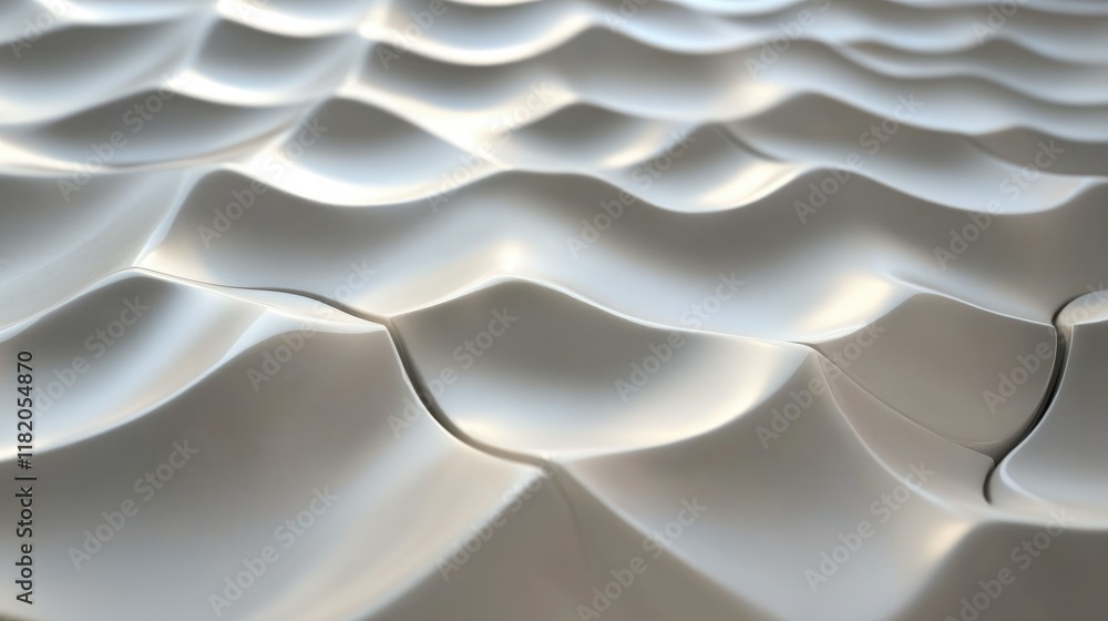 Poster white 3d tiles arranged in a staggered pattern with soft edges and shadows, creating a modern and su