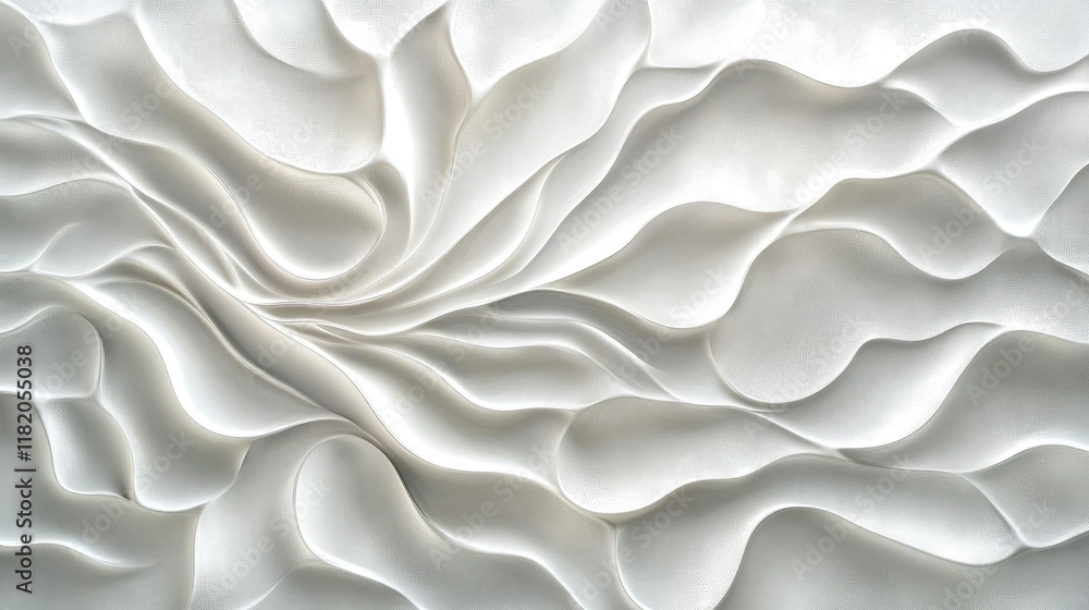 Poster white 3d wave-inspired pattern with flowing textures and soft gradients of light and shadow on a dec