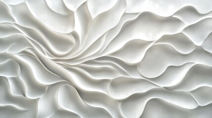 Obraz premium White 3D wave-inspired pattern with flowing textures and soft gradients of light and shadow on a decorative surface
