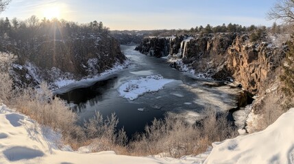 Frozen Waterfall Winter Landscape Panoramic View