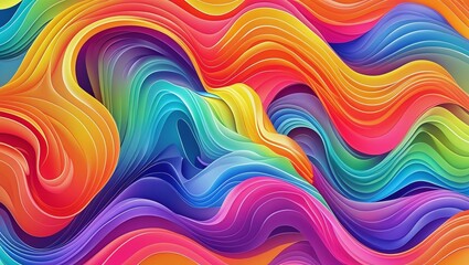 Fototapeta premium A vibrant and futuristic abstract graphic featuring a set of wavy, flowing shapes in a mesmerizing rainbow gradient of bright, bold colors, ombre-effect wave pattern