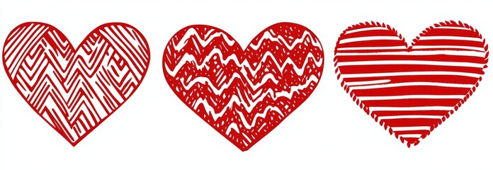A sketch set featuring doodle hearts, a varied collection of hand-drawn heart icons conveying love, isolated against a white background. Perfect for Valentine's Day with a red heart symbol