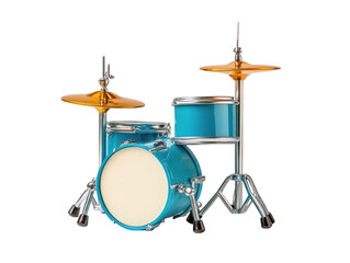 Dynamic blue drum set with contrasting white bass drum ready to rock 