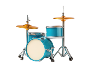 Dynamic blue drum set with contrasting white bass drum ready to rock 