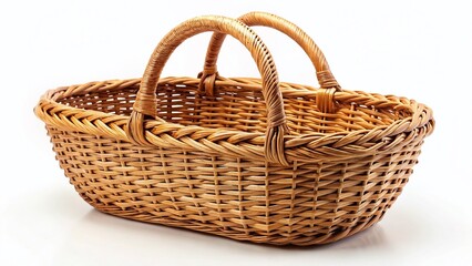 Rustic Woven Shopping Basket on White Background - Perfect for E-commerce & Lifestyle Photography