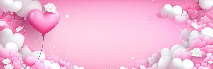 Delicate banner adorned with pink hearts, featuring a boho line drawing, serves as a Valentine's Day poster emphasizing the concept of love, family, self-care, and natural cosmetics. It's a simple