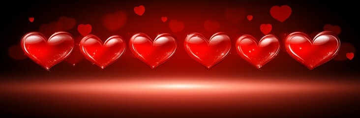 Trendy viva magenta sets the tone for the year 2023, complemented by pink red hearts, shimmering glitter, and a bokeh panoramic background banner, all woven into a Valentine's Day abstract defocused