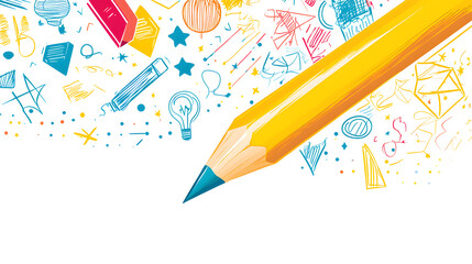 Flat Design Vector Illustration of a Yellow Pencil Creating a Fantastic Image with Creative Graphic Design Elements on White Background.