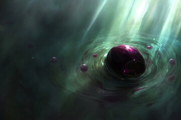 A striking painting of an astronaut floating within a kaleidoscopic galaxy of colorful bubbles on an alien planet