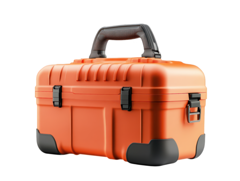 Durable orange tool storage case with handle for secure and easy transport of equipment