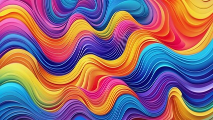 Fototapeta premium A vibrant and futuristic abstract graphic featuring a set of wavy, flowing shapes in a mesmerizing rainbow gradient of bright, bold colors, ombre-effect wave pattern