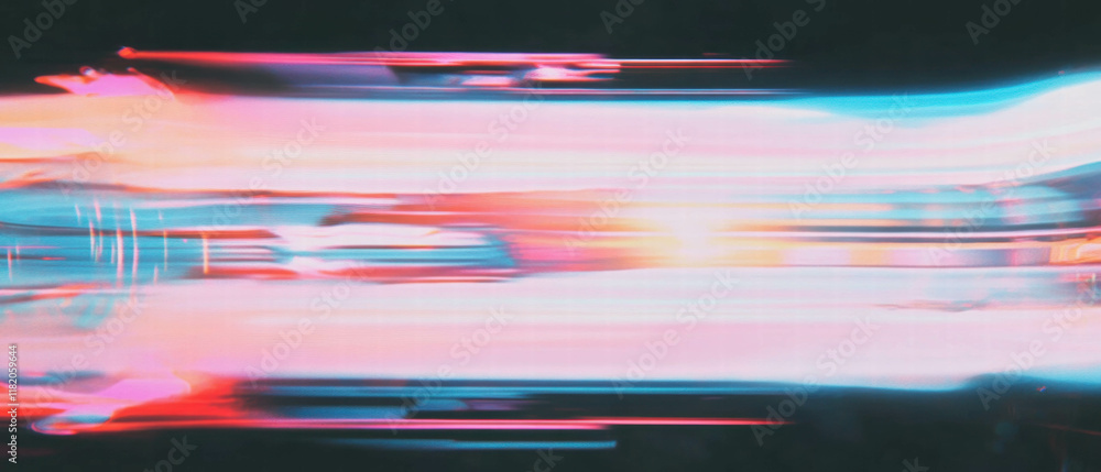 Poster Digital glitch effect creating vibrant horizontal stripes with distortion and movement