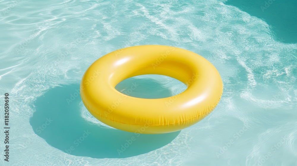 Poster Bright yellow inflatable ring floating in a tranquil swimming pool on a sunny summer day, creating a vibrant and inviting scene for relaxation and leisure