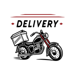 Vintage Delivery Motorcycle Express Service Icon with Red Details
