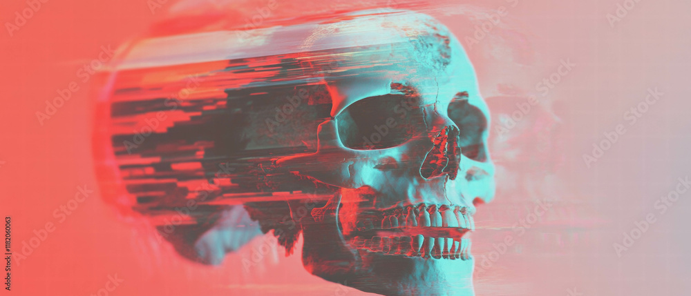 Aufkleber distorted shapes and digital artifacts create a unique glitch effect on organic forms