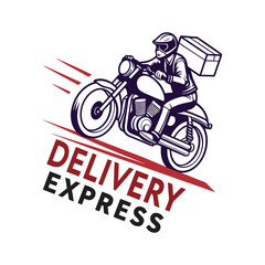 Vintage Delivery Motorcycle Express Service Icon with Red Details

