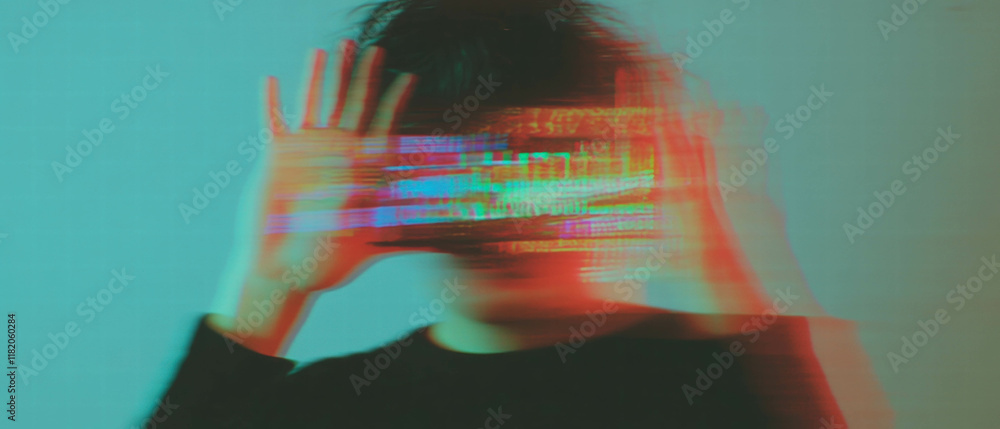 Poster distorted visual effects showcasing glitch artistry in a dynamic abstract representation