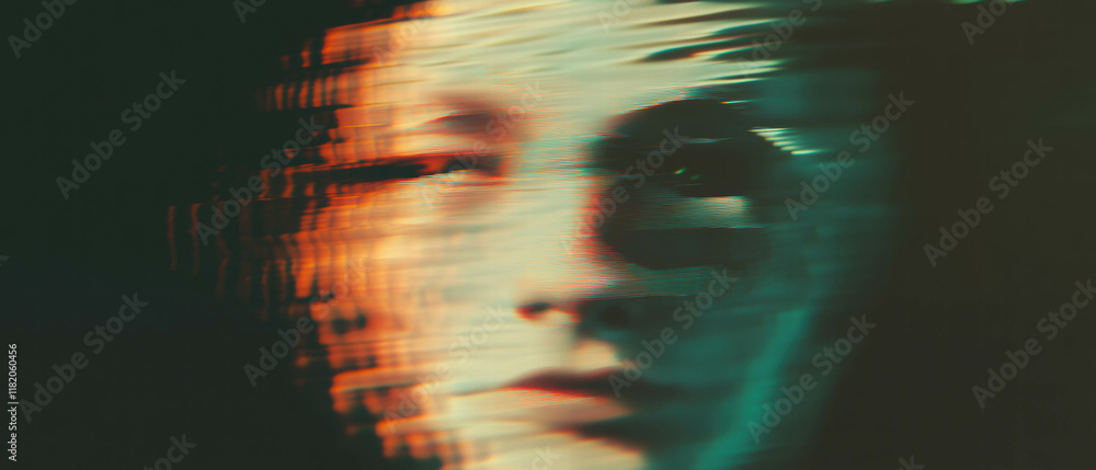 Aufkleber Glitch effect showcasing distorted visuals against a dark background with vibrant highlights