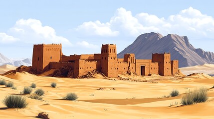 Ancient Desert Fortress Under a Cloudy Sky