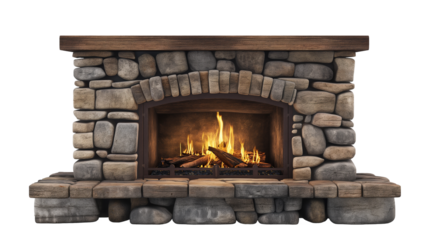 Fireplace isolated on white and transparent background, cut out png