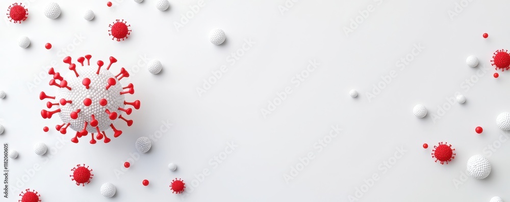Aufkleber a 3d representation of a virus, featuring red spikes and white spherical structures against a clean 