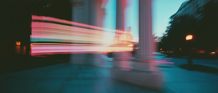 Glitch effect with RGB shift showcasing distorted color channels in urban setting