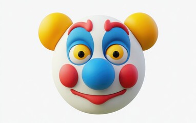 Fototapeta premium 3D emoji clown face with a blue nose, yellow eyes, and an embarrassed expression, simple design, flat shading, white isolated background 