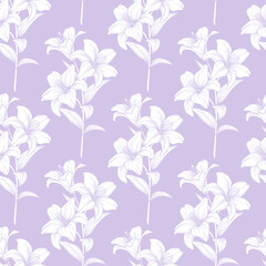 Vector seamless pattern with hand drawn lily flowers