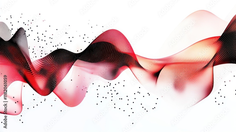 Poster futuristic abstract artwork with red waveforms and networks digital art white background high detail