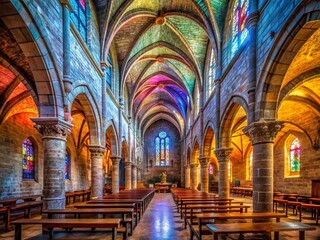 Fototapeta premium Santa Maria del Mar Church Cabo de Palos Interior: Sunlit Gothic Architecture, Spain