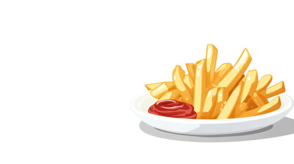 Delicious Golden French Fries Served on a Plate with a Side of Ketchup Perfect for Fast Food Menus, Diner Promotions, or Tasty Snack Illustrations