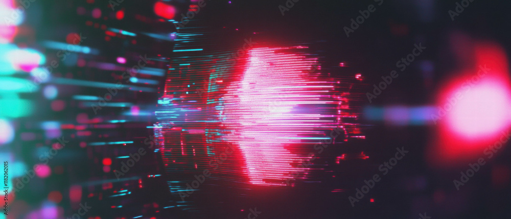 Aufkleber Dynamic glitch texture with vibrant distorted patterns and digital noise