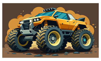 Large Off-Road Monster Truck in Motion on Dirt Path with Dust Flying © erick