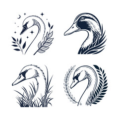 Elegant Swan Designs Featuring Minimalist Nature-Inspired Art and Decorative Patterns