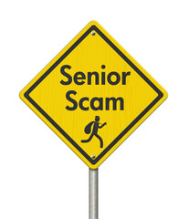  Senior Scam warning sign isolated on white